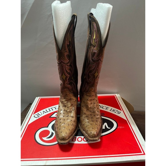 Justin Tan Pint Ostrich with Brown uppers  size 6B - Picture 3 of 7